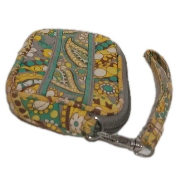 Vera Bradley Lemon Parfait Yellow Teal Paisley Wristlet Clutch - Picture 4 of 6
